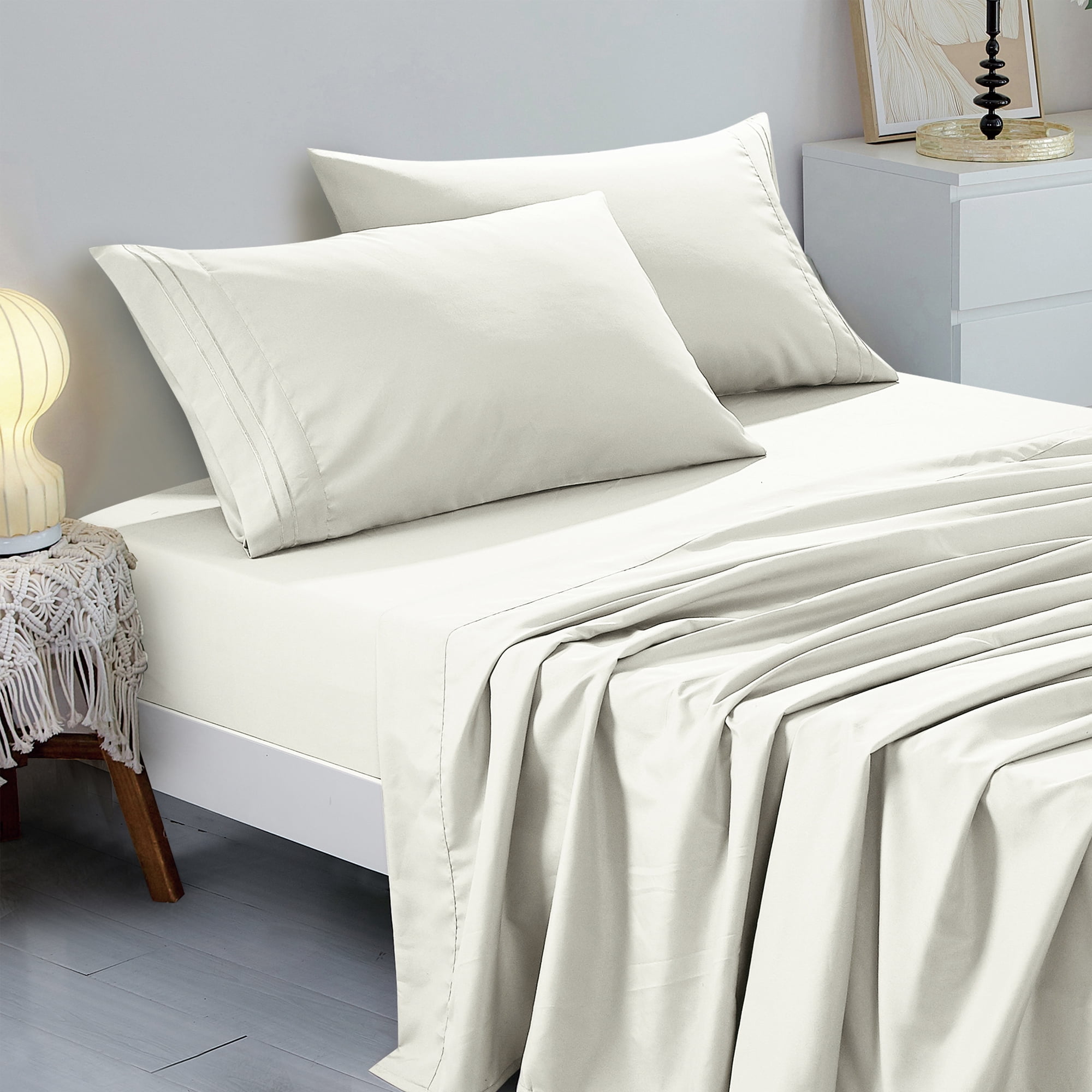 4-Piece Set Bed Sheets, Bedding with Fitted Sheet, Flat Sheet & Pillowcases