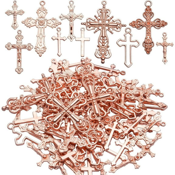 100g Mixed Styles Craft Supplies Gold Jesus Christ Cross Charms Rosary Center Charm Crosses Charms Pendants ，for Necklace DIY Jewelry Making,