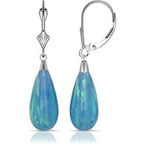 14k White Gold Tear drop Simulated Fire Opal Dangle Leverback Earrings (8mmx40mm) (aqua blue)-Dangle Earring for Women