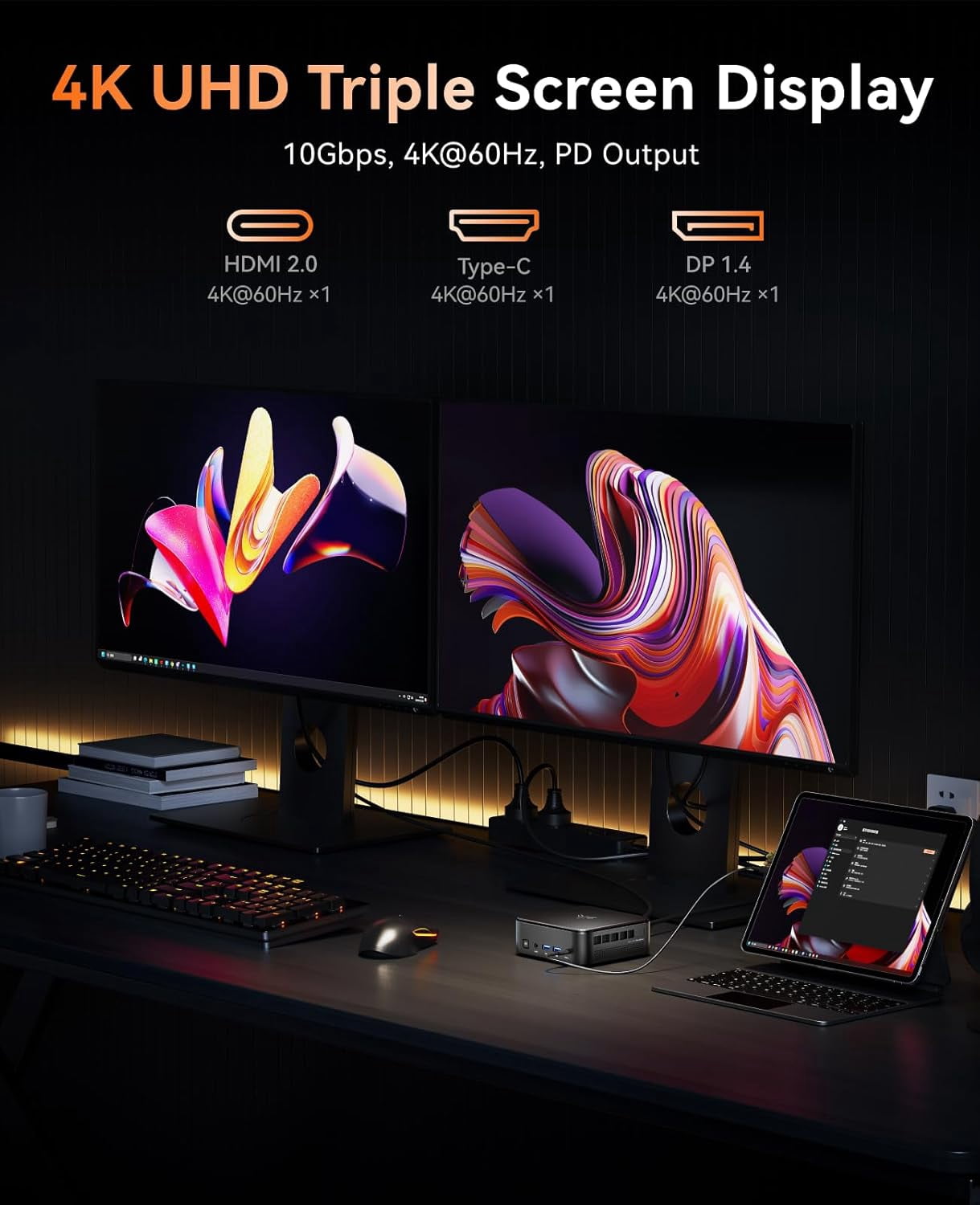 NIPOGI E3B Mini PC AMD Ryzen V2748 16GB 512GB SSD Win11 Pro WiFi 6 4K 3-Screen Black