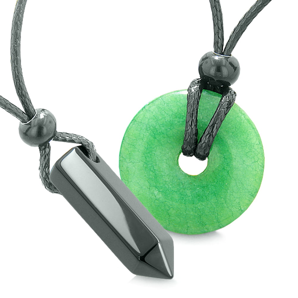 Yin Yang His Hers Love Couples Crystal Point Lucky Coin Donut Black Agate Green Quartz Amulet Necklaces