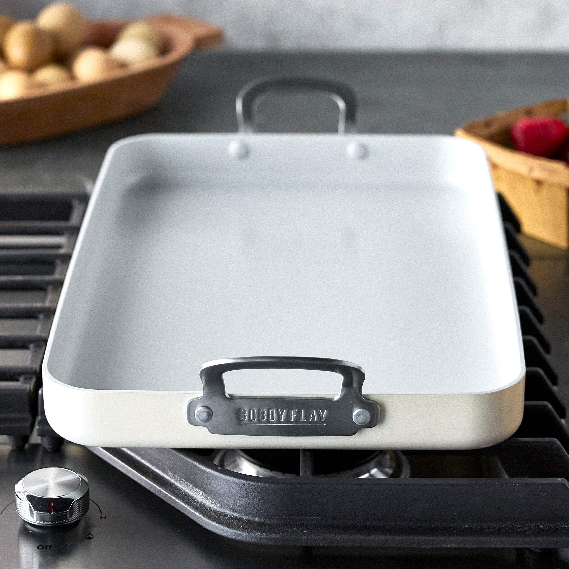 GreenPan Bobby Flay 18" x 11" Nonstick Double Burner Griddle, Gray