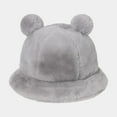 thumbnail image 3 of Dyfzdhu Cute Bear Ear Bucket Hat Winter Thick Warm Hat Bucket Cap for Women Men Gray, 3 of 4