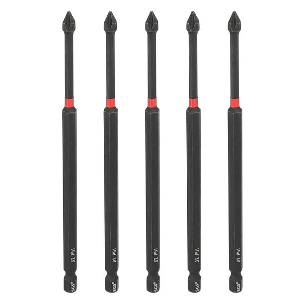 5 piezas de punta de destornillador de impacto Phillips #1 PH1 vástago hexagonal de 1/4" 6" (150 mm) larga, bits de perforación magnéticos de cabeza cruzada