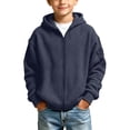 thumbnail image 3 of Navy Boys Waffle Hoodie with Sleeve Pocket Size 9-10 Years,Full Zip Up Sweatshirt,Tactical Athletic Jacket for Outdoor Sports School,Casual Fall Spring Wear, 3 of 9