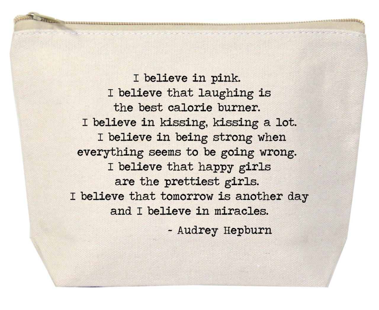 I Believe In Pink Audrey Hepburn Quote Natural Canvas Zipper Bag