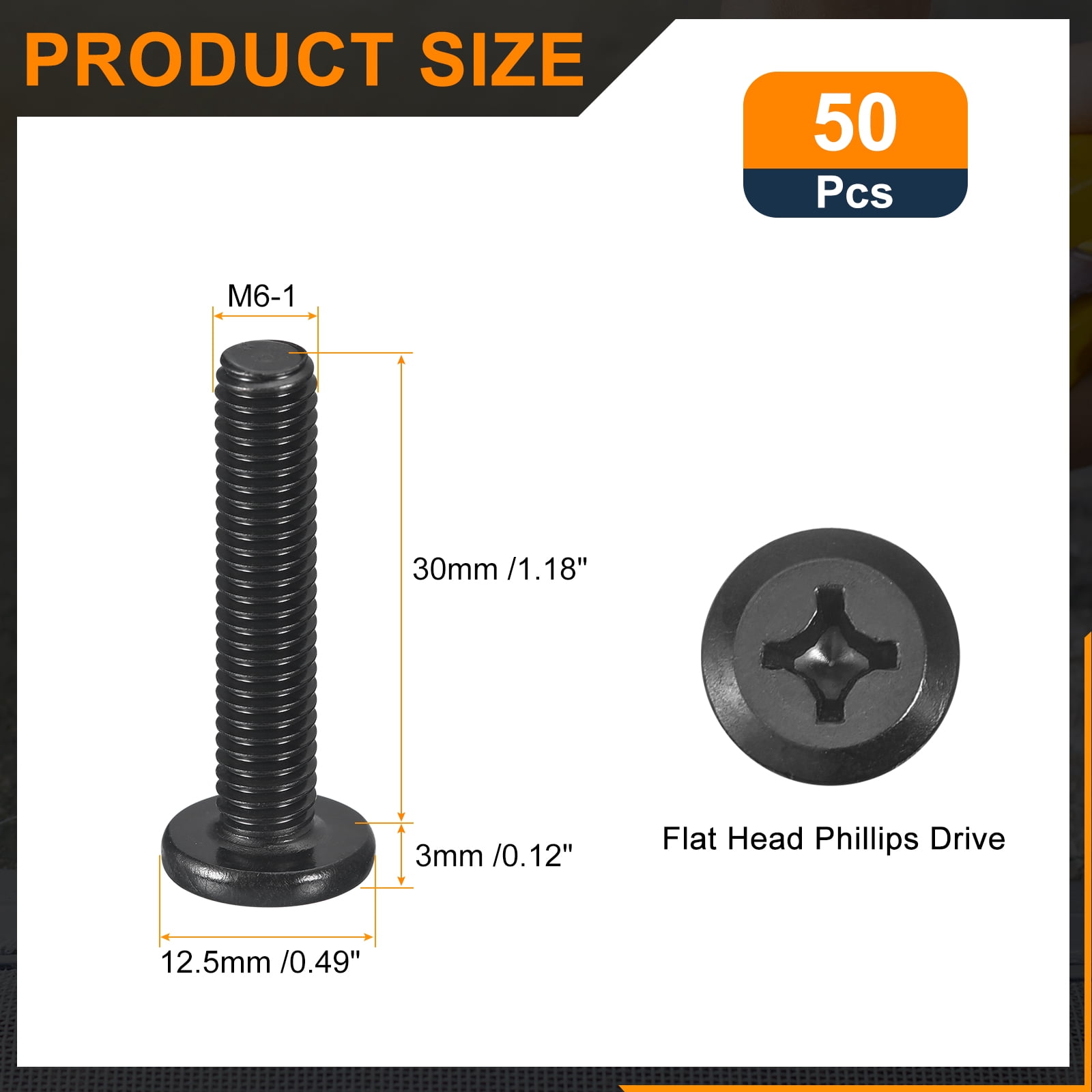 50Pack M6-1.0 x 30mm Flat Round Head Machine Screws, Phillips Drive Fastener