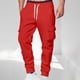 thumbnail image 1 of Pantalones cargo de poliéster para hombre, de longitud completa, a la moda, de color liso, con bolsillos, cordón ajustable, cintura elástica y pierna recta., 1 of 5