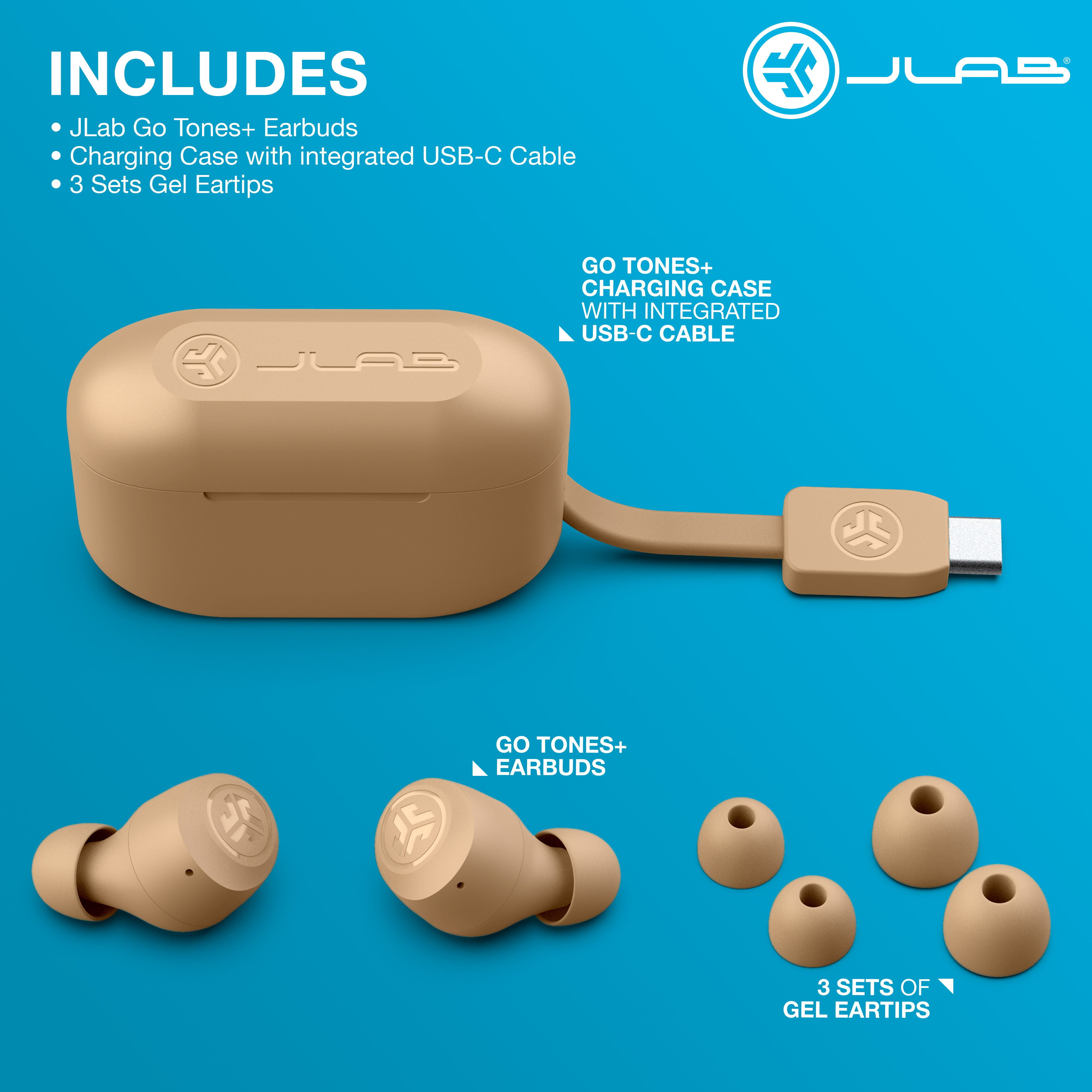 JLab Go Tones+ True Wireless Earbuds, Bluetooth, 35+ Hr Playtime, Customize Controls & EQ , 728 N