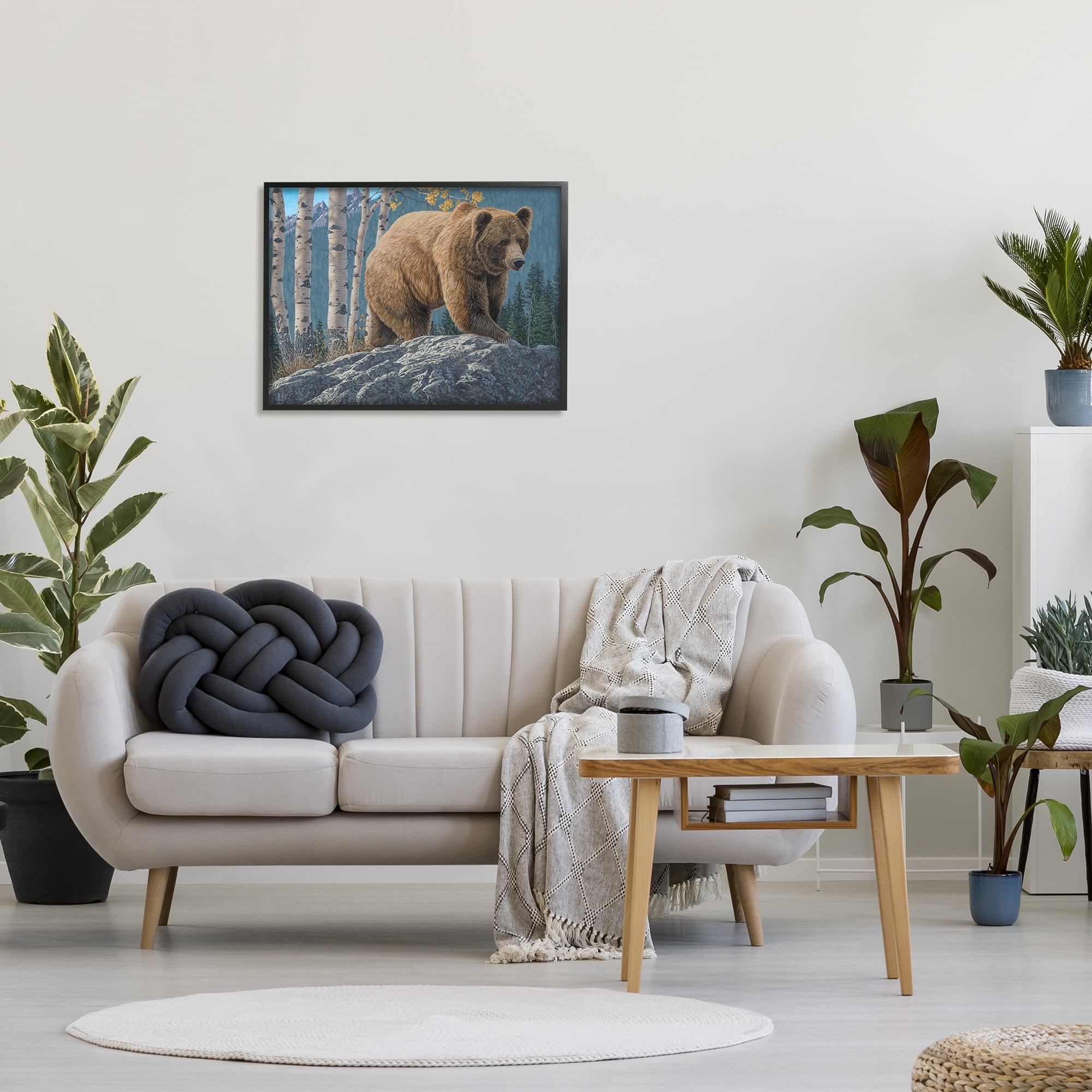 Stupell Industries Brown Bear on Rock Animals & Insects Painting Black Framed Art Print Wall Art, 30 x 24
