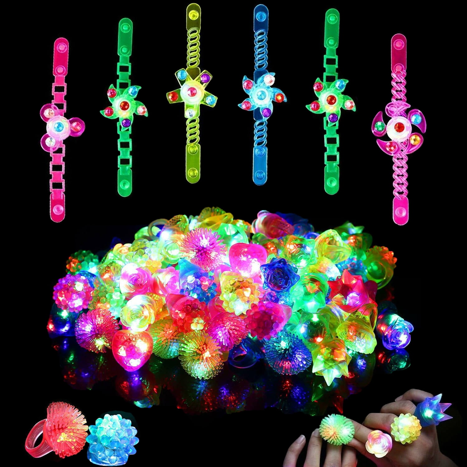 36 Packs LED Light Up Toys Party Favors for Kids Prizes Toys, 24 pcs Light Up Bumpy Rings and 12