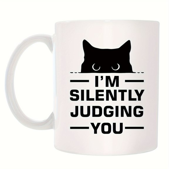 1pc, Black Cat Coffee Mug, 11oz Ceramic Coffee Cups, I'm Silently Judging You Water Cups, Summer Winter Drinkware, Birthday Gifts