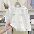 thumbnail image 5 of Gubotare Girls Lace Hem Bow Decor Ribbed Long Sleeve Casual Toddler Tops Ruffled Edge Cute for School Daily Wear Party Outings 3T 4T (White,3-4 Years), 5 of 5