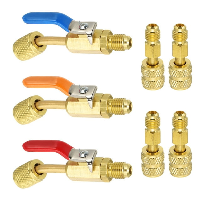 3Pcs Air Conditioning Refrigerant Compact Ball Valve 1/4 Inch SAE with 5/16 Inch Female to 1/4 Inch Male Straight Adapter