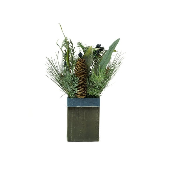 Northlight 13" Green and Blue Square Potted Frosted Blueberry Artificial Christmas Arrangement