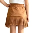 thumbnail image 3 of RTKFRFLM Girls Western Cowgirl Suede Fringe Skirt High Waist Denim Mini Skirt Halloween Party Outfits Kids, 3 of 9
