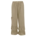 thumbnail image 4 of Yuyuzo Womens Ruffled Loose Pocket Pants Plus Size Pants Wide Leg Solid Color Hem Elastic Waisted Trousers, 4 of 6
