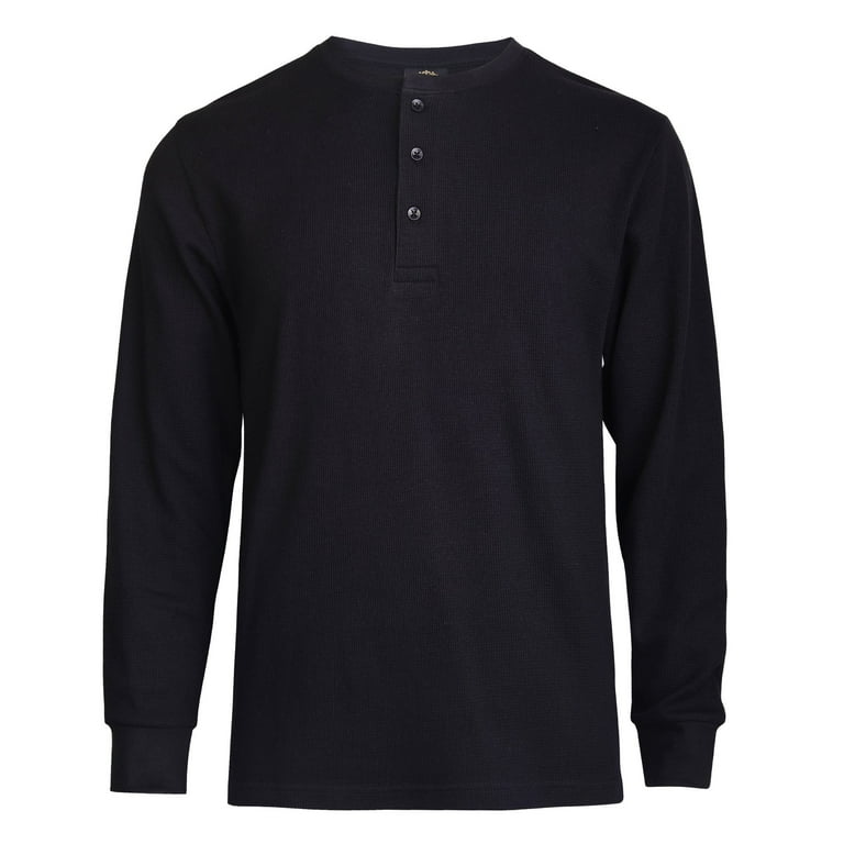 DailyWear Mens Cotton Casual Long Sleeve Henley T Shirt Waffle-Knit Denim,  XLarge 