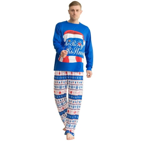 

Honeeladyy Christmas Family Pajamas Parent-child Warm Christmas Set Printed Home Wear Pajamas Two-piece Dad Set Blue Sales Online