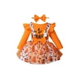 thumbnail image 2 of Qiylii Newborn Halloween Outfit, Letter Romper + Cartoon Strap Skirt + Bow Hair, 2 of 9