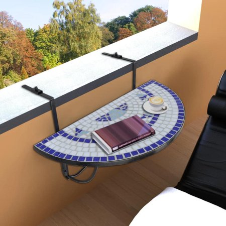 vidaXL Hanging Balcony Table Blue and White Mosaic  41124