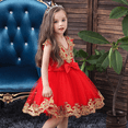 thumbnail image 2 of FYMNSI Flower Girl Dress Kids Baby V-neck Sequin Bowknot Sleeveless A-line Short Tutu Princess Wedding Bridesmaid Birthday Party Pageant Evening Dress Formal Occasion Clothes 7-8 Years Red, 2 of 7