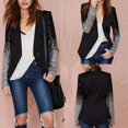 thumbnail image 4 of Woman Blazer OL Slim Long Sleeve Jacket Sequins Tops Short Cardigan Blouse Coat, 4 of 5