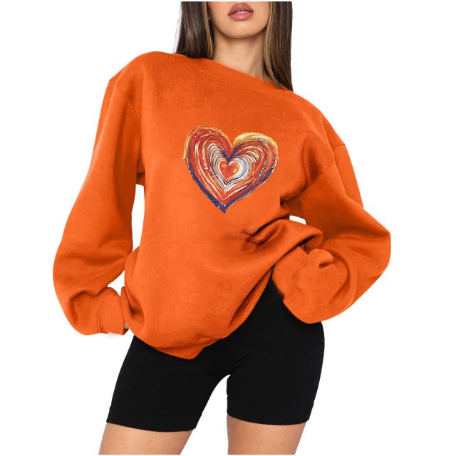 2023 Surdimensionné Sweat-Shirt pour les Femmes Amour Casual Manches Longues Col Rond Velours sur l'Épaule Col Rond Régulière à Capuche Tops Ample