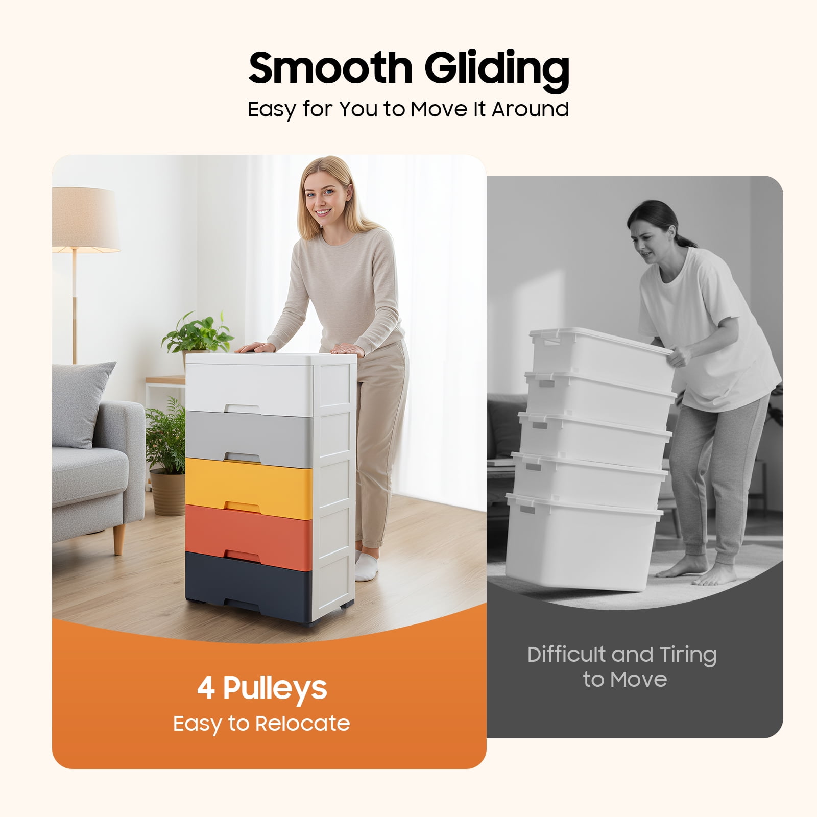 Plastic Drawers Dresser Storage Cabinet 5 Drawer Stackable Vertical Clothes Storage Tower, Bedroom Tall Small Chest Closet, Organizer Unit for Hallway Entryway Home (Colorful)