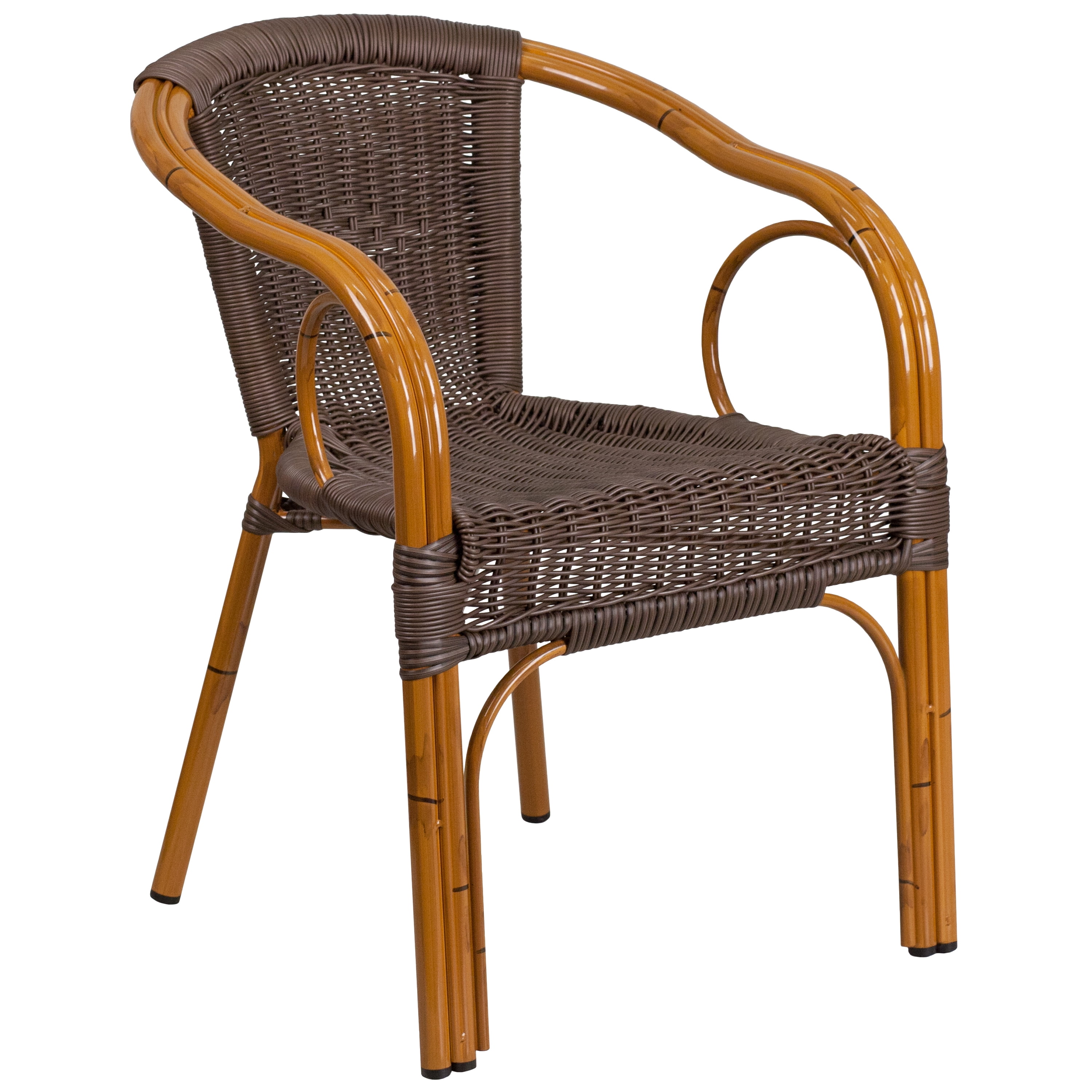 Merrick Lane Stacking Rattan Patio Chair with Bamboo-Look Aluminum Frame, Dark Brown/Red