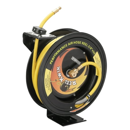 Pentagon Tools 3/8" 300PSI Heavy Duty Retractable 50 Foot Air Hose & Reel Professional Grade