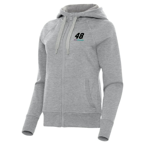 Women's Antigua Heather Gray Alex Bowman Victory Full-Zip Hoodie