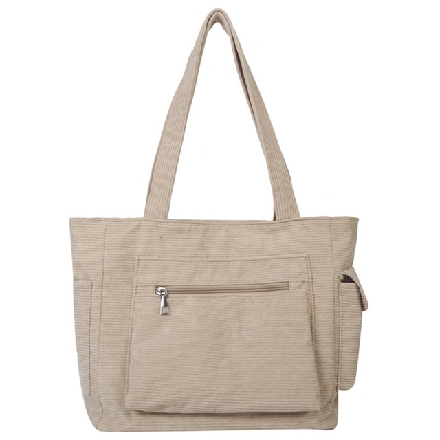 Bolso Hombro Informal para Mujer Bolso Compras Pana Con Bolsillo Exterior (caqui)