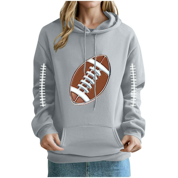 Heisall Womens Hoodies Rugby Print Pocket Drop Shoulder Long Sleeve Tops Fashion Casual Pullover Hooded Sweatshirts