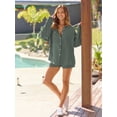 thumbnail image 4 of SOMER Women’s 2 Piece Pajama Set Button Down Long Sleeve Shirt and Shorts Matching Cotton Lounge Set Soft Loungewear Spring Summer 2026, 4 of 7