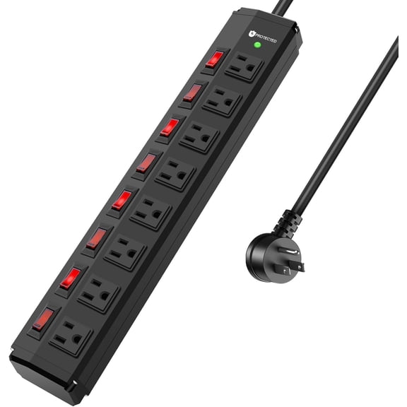 8 Outlet Heavy Duty Power Strip with 8 Individual Switches,Moutable Metal Power Strip Sur Protector 1200 Joules,6FT 14AWG Extension Cord,15A 1800W 125V 60Hz
