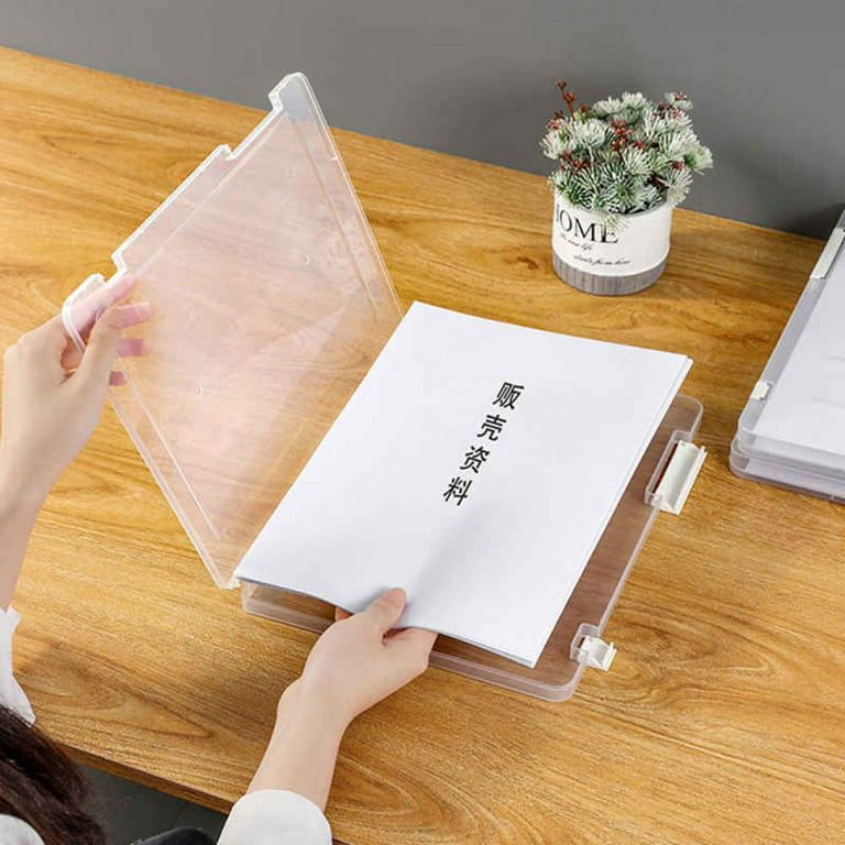 Transparent A4 File Storage Box Project Case, Plastic Storage Box for 8.5 inch x 11 inch Letter A4 Paper, Documents Paper Protector, Stationery