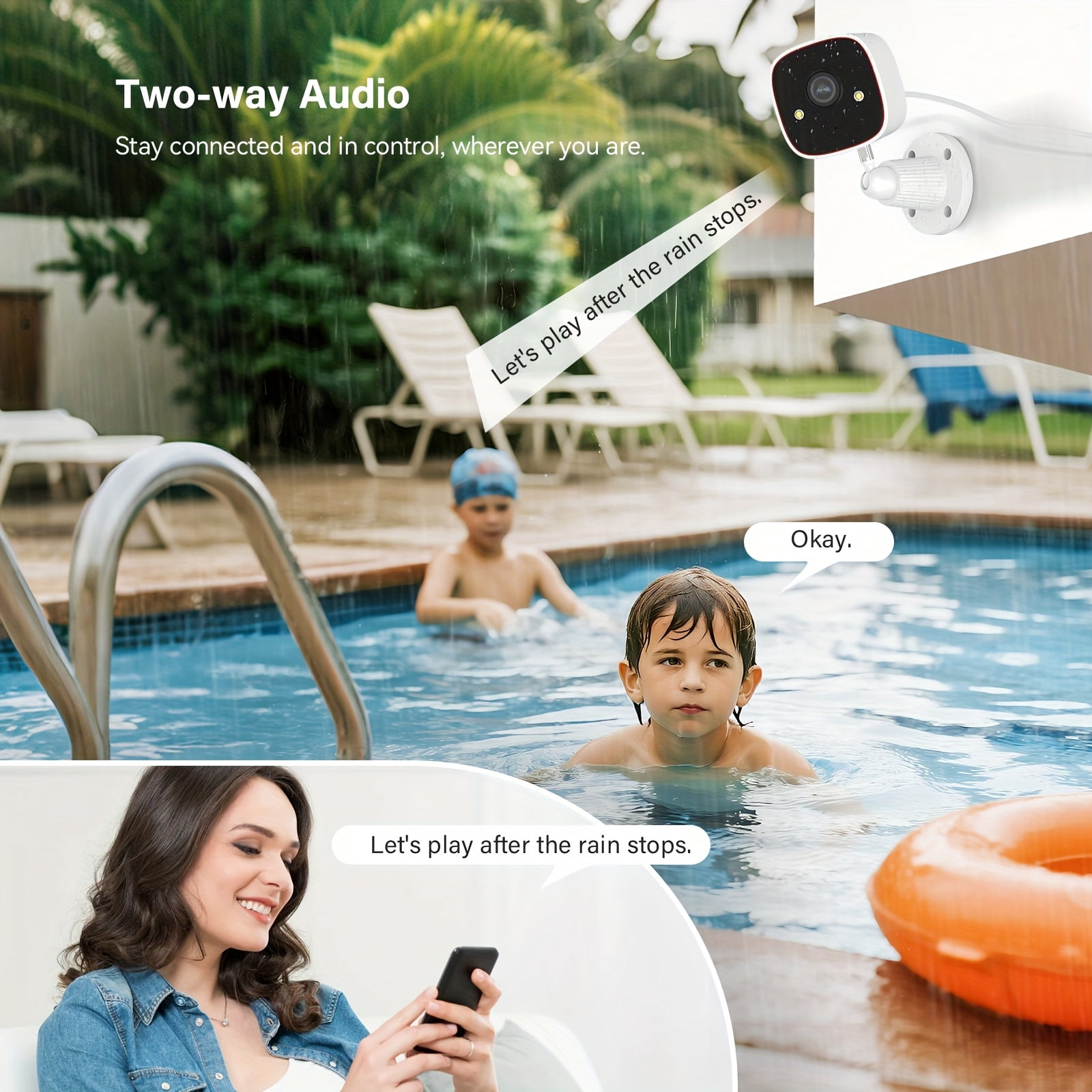 2.4Ghz Security Camera, 2K HD WiFi Indoor/Outdoor, Color Night Vision, AI Human/Pet Detection, 2-Way Audio, Baby Dog Cat Monitor, Wall Mountable