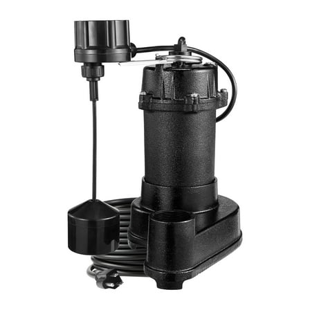 KFFKFF Submersible Sewage Pump, 1/3 HP, 3000 GPH Cast Iron Effluent Pump with Auto Float Switch, 1.5-Inch NPT Outlet, 120V, 25 ft Lift, Suitable for Basements, Septic Systems, and Residential