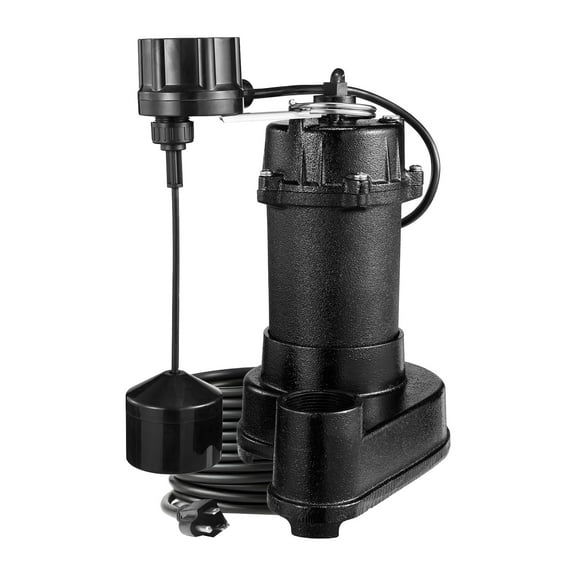 KFFKFF Submersible Sewage Pump, 1/3 HP, 3000 GPH Cast Iron Effluent Pump with Auto Float Switch, 1.5-Inch NPT Outlet, 120V, 25 ft Lift, Suitable for Basements, Septic Systems, and Residential