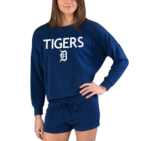 Women's Concepts Sport Navy Detroit Tigers Gather Long Sleeve Top & Shorts Set