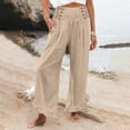 thumbnail image 2 of RUTAYY Women's Pants High Waist Solid Color Casual Loose Fit Drawstring Waistband Asymmetrical Hem Comfortable Relaxed Holiday Trousers, 2 of 5