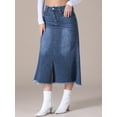 thumbnail image 2 of Unique Bargains Women's Long Denim Skirts Split A-Line Fishtail Jean Skirt S Dark Blue, 2 of 7