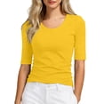 thumbnail image 3 of Slim Fit Mid Sleeve Crew Neck T Shirt for Women - Breathable Cotton Basic Tee for Casual Wear and Layering Solid Color Top, 3 of 5
