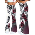thumbnail image 2 of Fewfanhot Women's Floral Print High Waist Flare Pants, Stretchy Retro Bell Bottoms, Floral Wide Leg Trousers for Casual & Boho Wear, 2 of 6