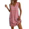 thumbnail image 2 of QUNYINEY Casual Sun Dresses for Women A Line Mini Sleeveless Plaid Tank Dress V Neck Loose Fit Vacation with Pockets Dresses, 2 of 7