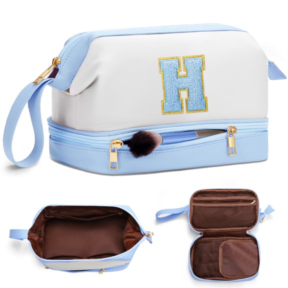 YOOLIFE Initial Makeup Bag for Women Travel Cosmetic Bag Makeup Organizer Bag Cute Makeup Bag Waterproof Toiletry Bag Personalized Gifts for Women