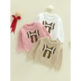 thumbnail image 3 of Rovasas Toddler Baby Girl Fall Sweater Bow Football Embroidered Crew Neck Long Sleeve Knit Tops, 3 of 9