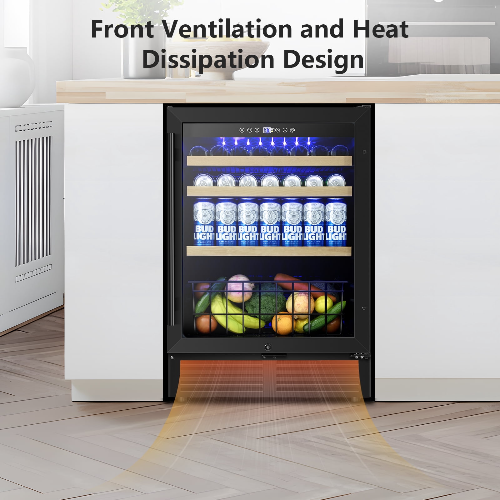 Tittla 24 Inch Wine and Beverage Refrigerator, 4.9 Cu.Ft. Under Counter Build-in Beer Soda Chiller With Glass Door