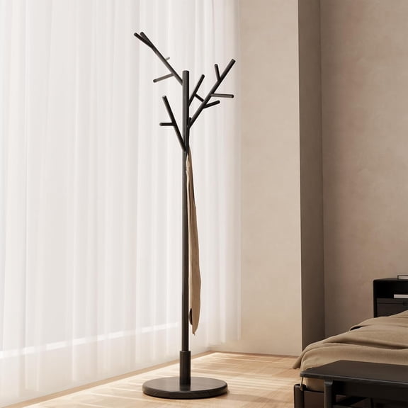 Coat Rack, Solid Wood Coat Rack Freestanding with 12 Hooks, Coat tree freestanding 3 Adjustable Heights for coat, Hats, Handbags,Coat Stand for Entryway,Bedroom